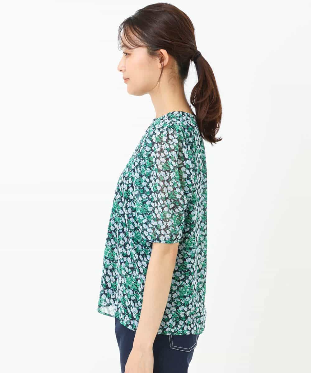 FKBGS06130 MK MICHEL KLEIN(MK ミッシェルクラン) 小花柄シフォンブラウス/洗える グリーン
