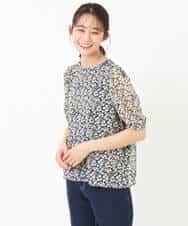 FKBGS06130 MK MICHEL KLEIN(MK ミッシェルクラン) 小花柄シフォンブラウス/洗える グリーン