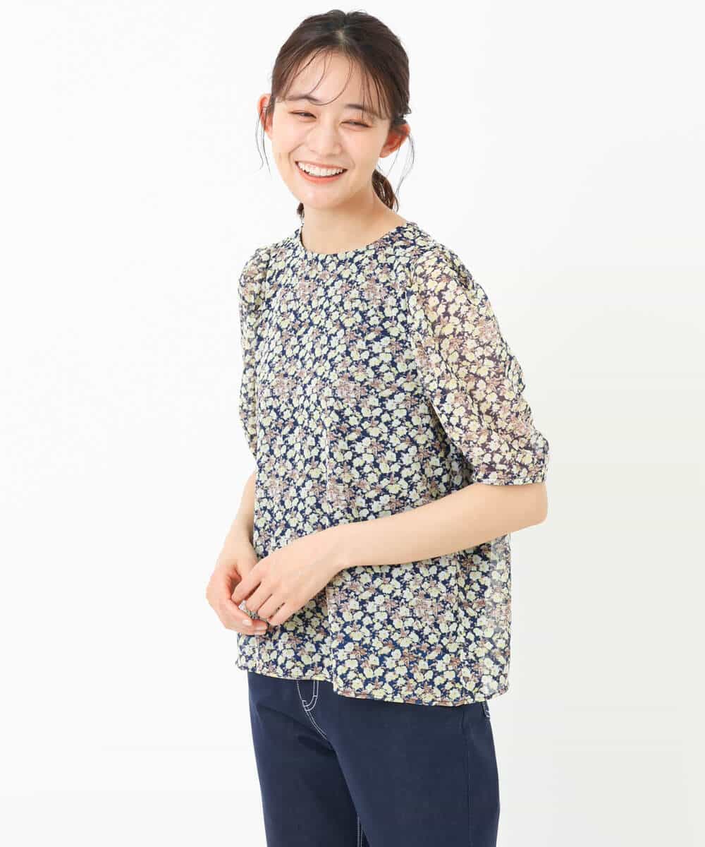 FKBGS06130 MK MICHEL KLEIN(MK ミッシェルクラン) 小花柄シフォンブラウス/洗える グリーン