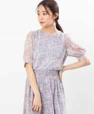 FKBGS08130 MK MICHEL KLEIN(MK ミッシェルクラン) 花柄シフォンブラウス/洗える ライトブルー