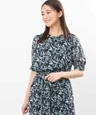FKBGS08130 MK MICHEL KLEIN(MK ミッシェルクラン) 花柄シフォンブラウス/洗える ネイビー