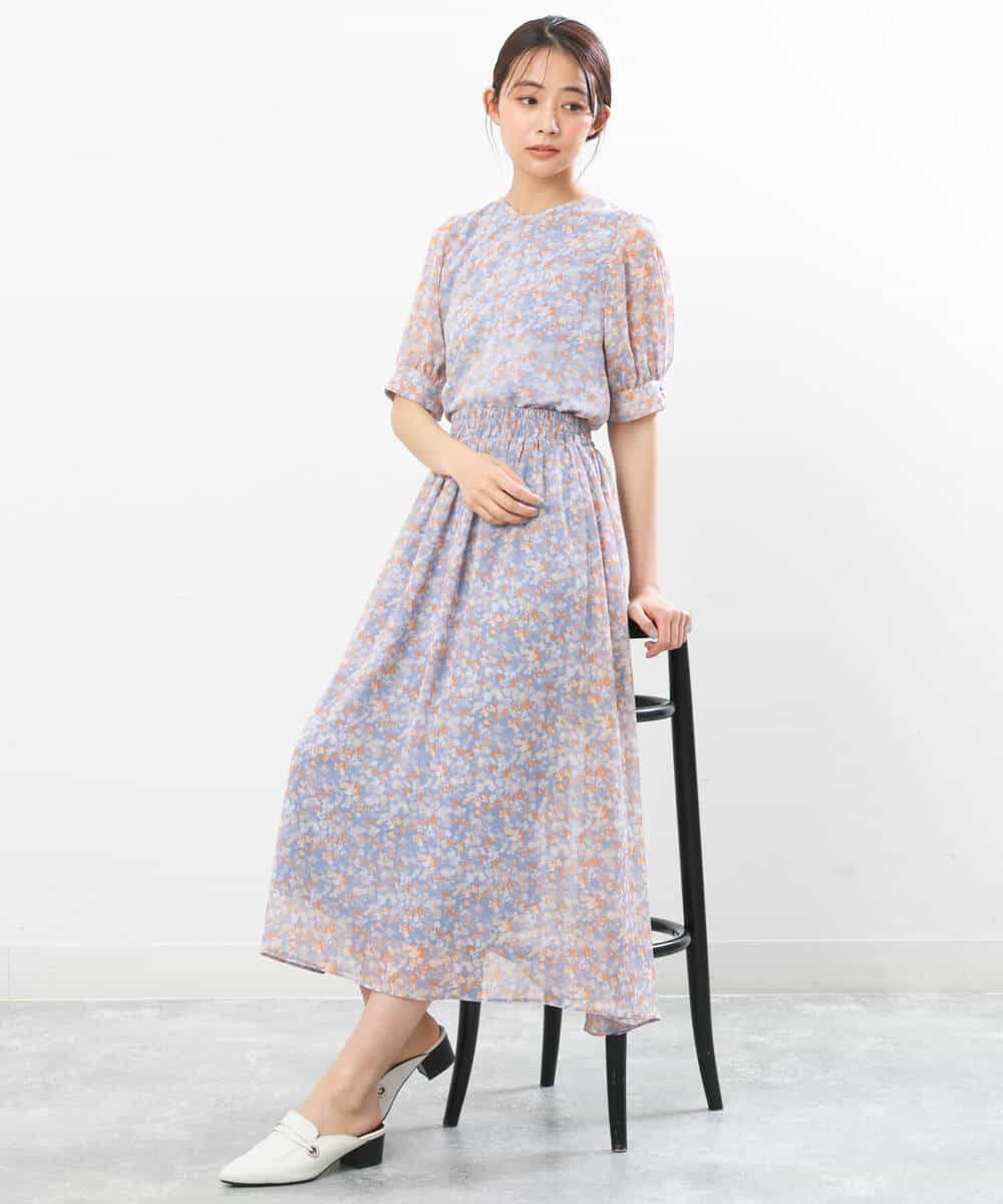FKBGS08130 MK MICHEL KLEIN(MK ミッシェルクラン) 花柄シフォンブラウス/洗える ネイビー