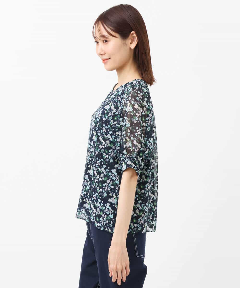 FKBGS08130 MK MICHEL KLEIN(MK ミッシェルクラン) 花柄シフォンブラウス/洗える ネイビー