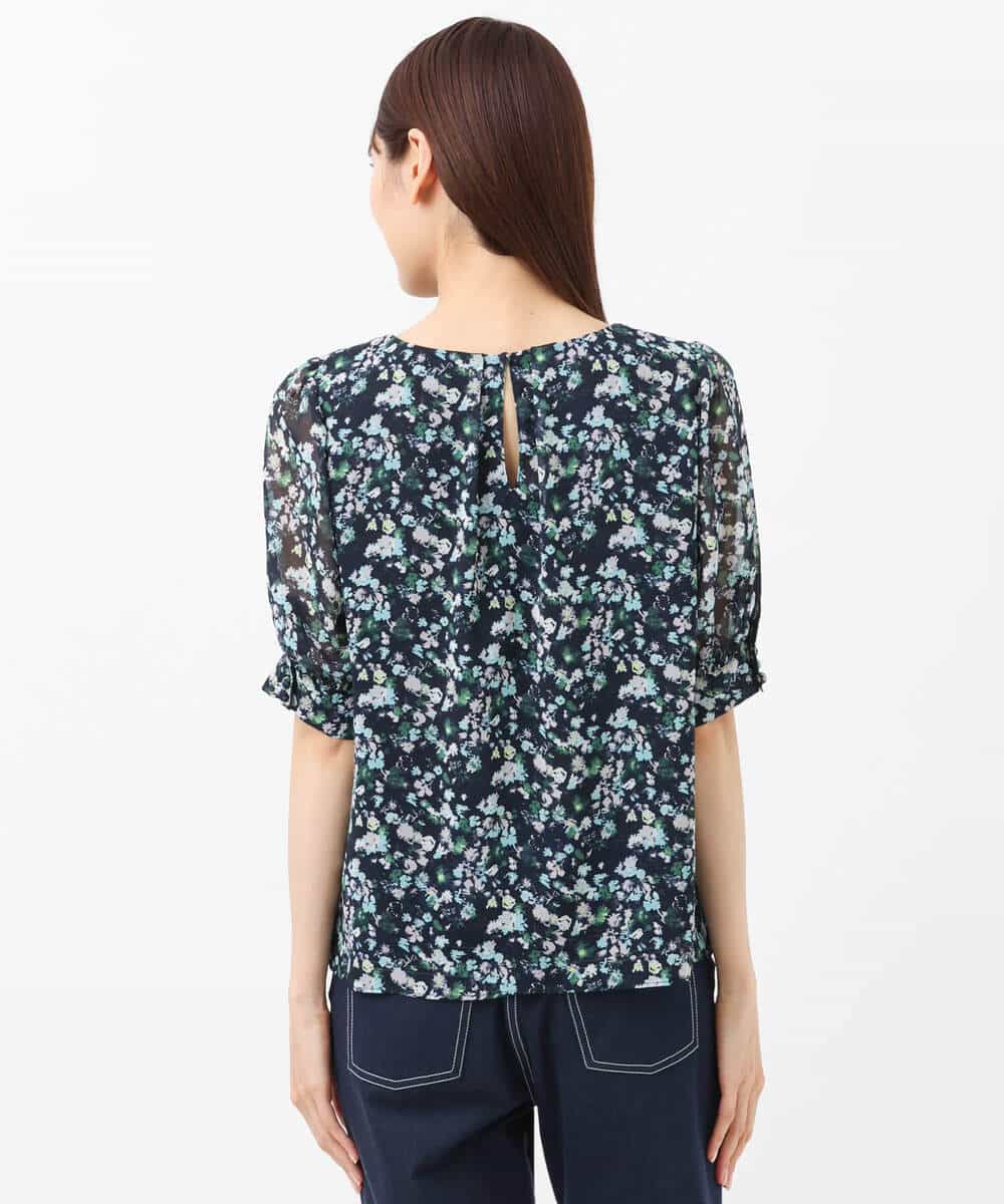 FKBGS08130 MK MICHEL KLEIN(MK ミッシェルクラン) 花柄シフォンブラウス/洗える ネイビー