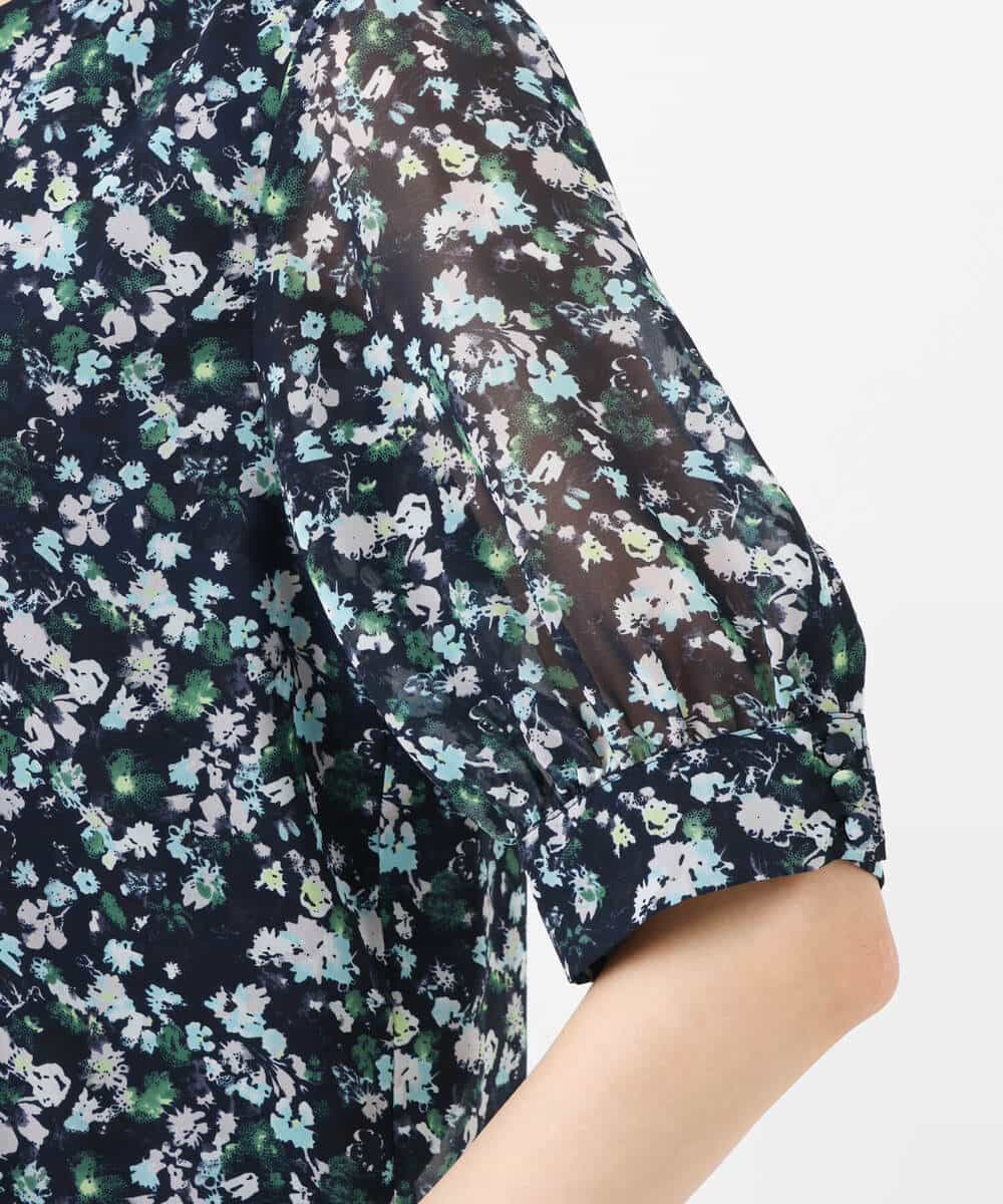 FKBGS08130 MK MICHEL KLEIN(MK ミッシェルクラン) 花柄シフォンブラウス/洗える ネイビー
