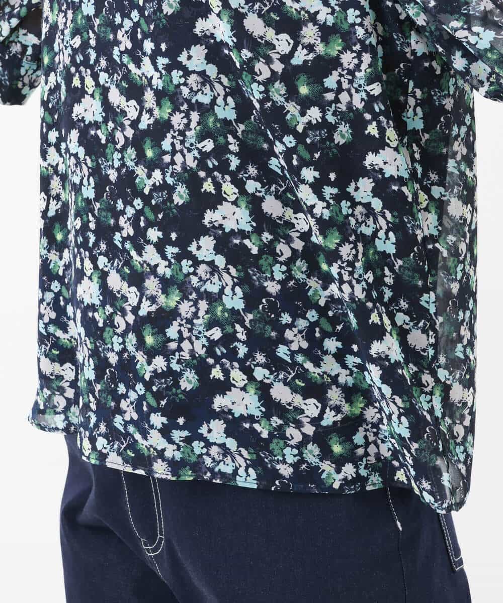 FKBGS08130 MK MICHEL KLEIN(MK ミッシェルクラン) 花柄シフォンブラウス/洗える ネイビー