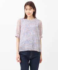 FKBGS08130 MK MICHEL KLEIN(MK ミッシェルクラン) 花柄シフォンブラウス/洗える ネイビー
