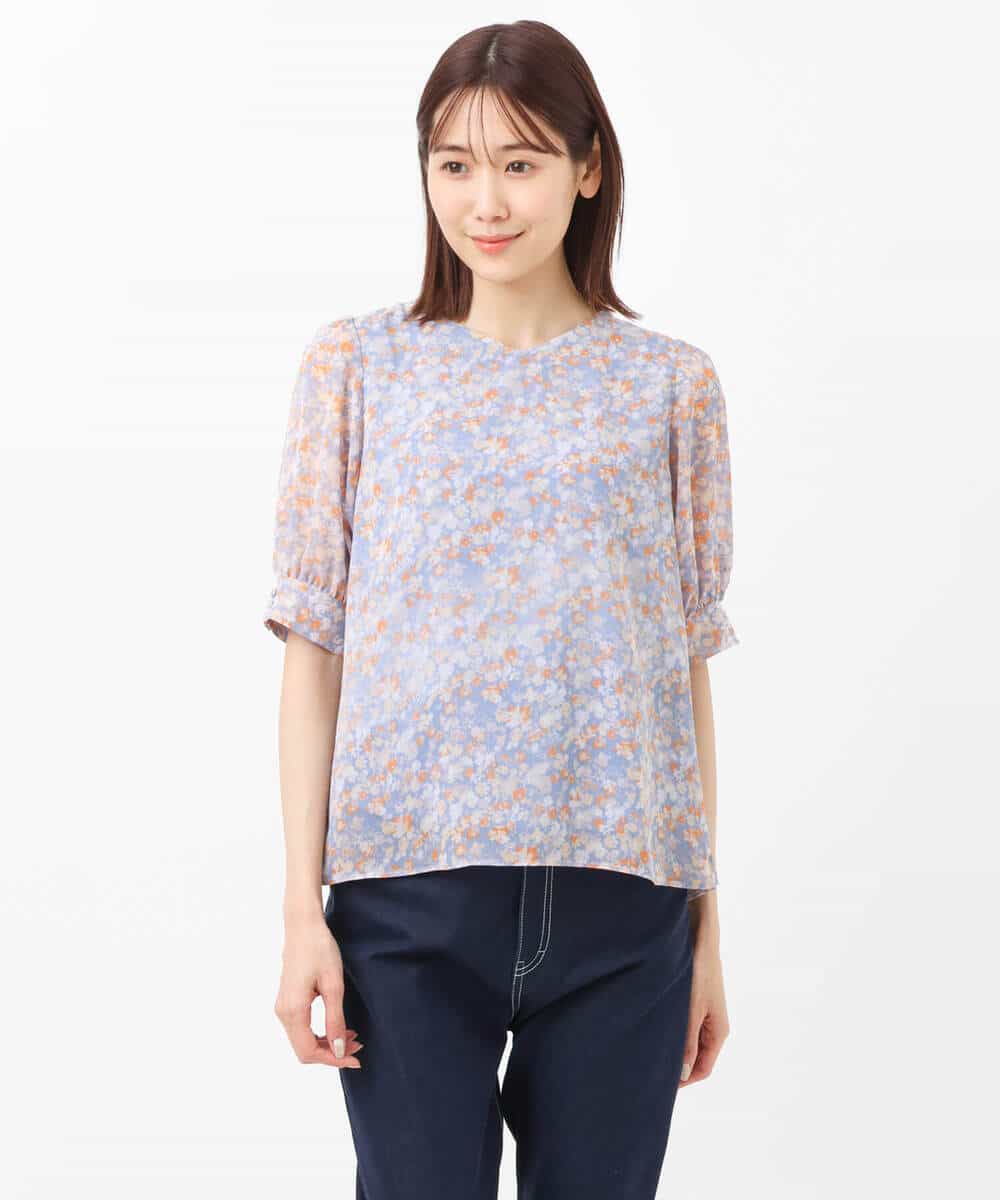 FKBGS08130 MK MICHEL KLEIN(MK ミッシェルクラン) 花柄シフォンブラウス/洗える ネイビー