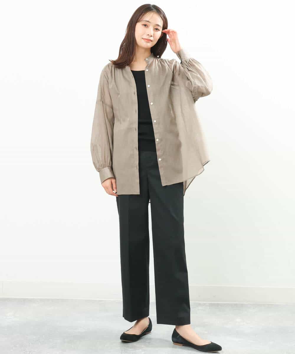 FKBGS43150 MK MICHEL KLEIN(MK ミッシェルクラン) バンドカラーシアーシャツブラウス/洗える レモン