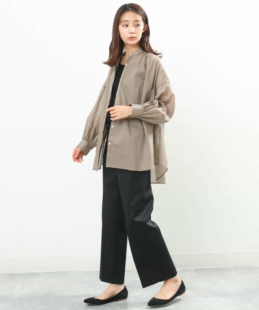 FKBGS43150 MK MICHEL KLEIN(MK ミッシェルクラン) バンドカラーシアーシャツブラウス/洗える レモン