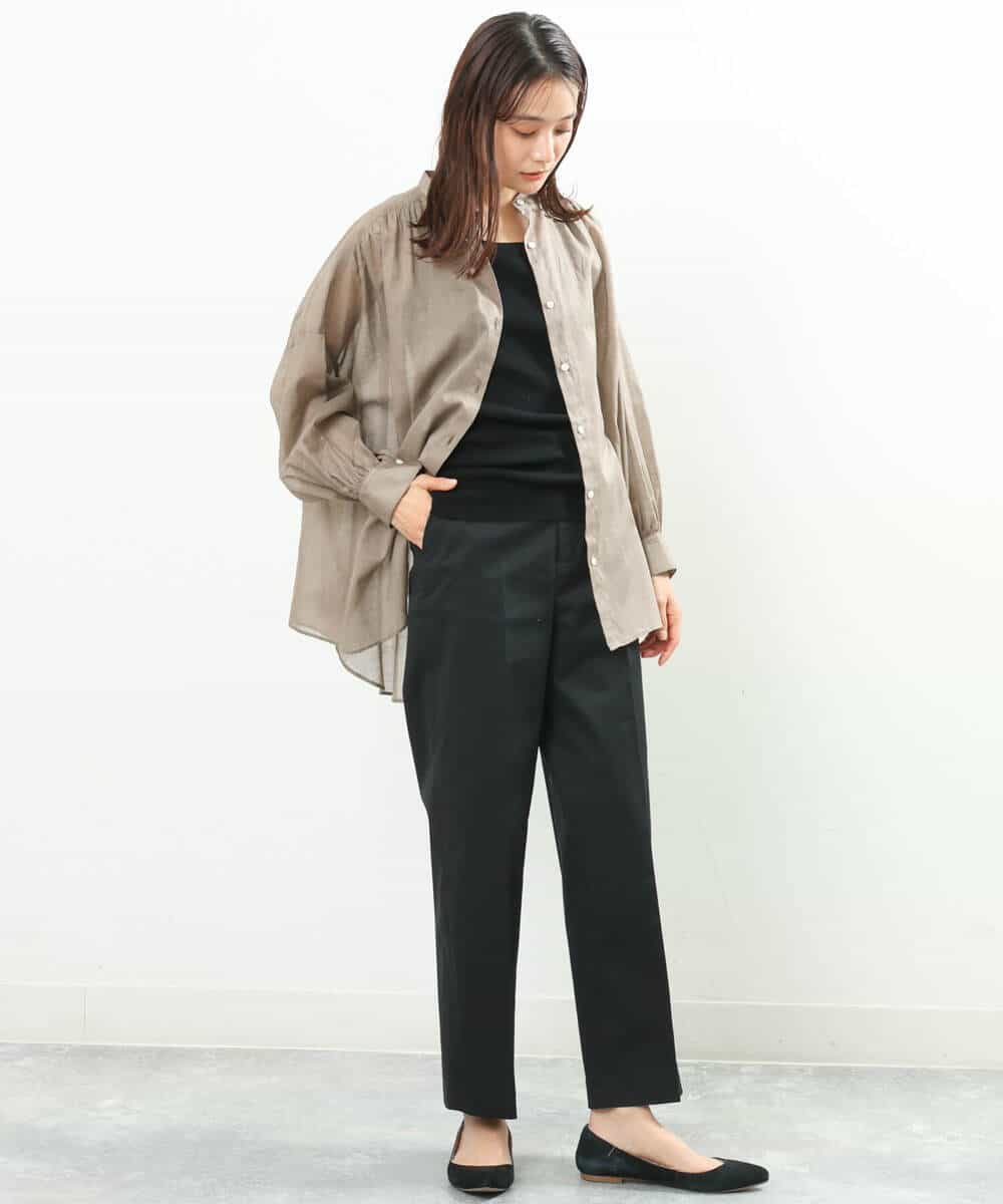 FKBGS43150 MK MICHEL KLEIN(MK ミッシェルクラン) バンドカラーシアーシャツブラウス/洗える レモン