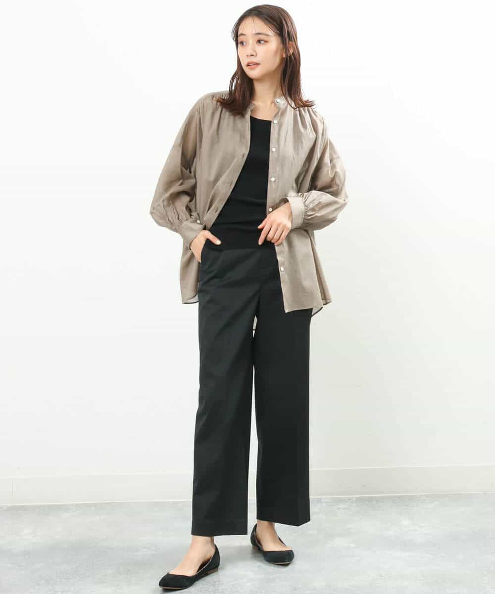 FKBGS43150 MK MICHEL KLEIN(MK ミッシェルクラン) バンドカラーシアーシャツブラウス/洗える レモン