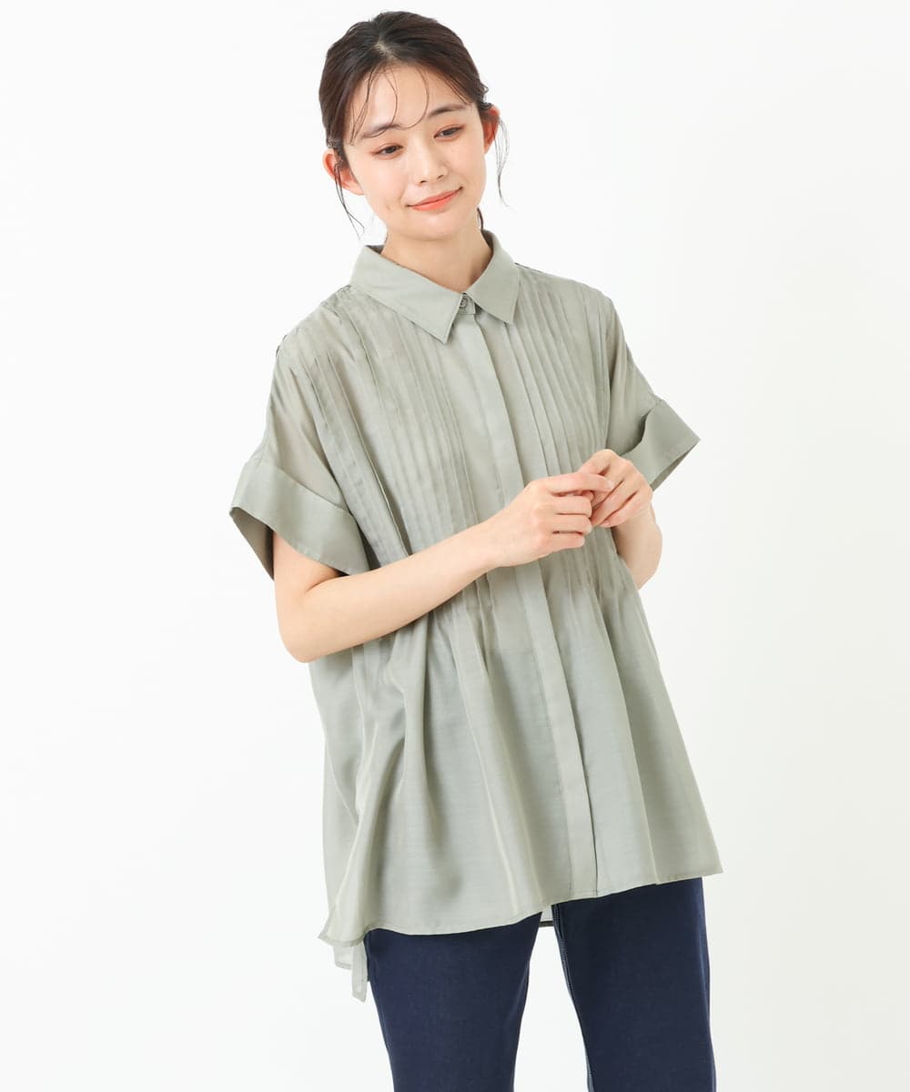 FKBGS46170 MK MICHEL KLEIN(MK ミッシェルクラン) ピンタックシャツブラウス/洗える レモン