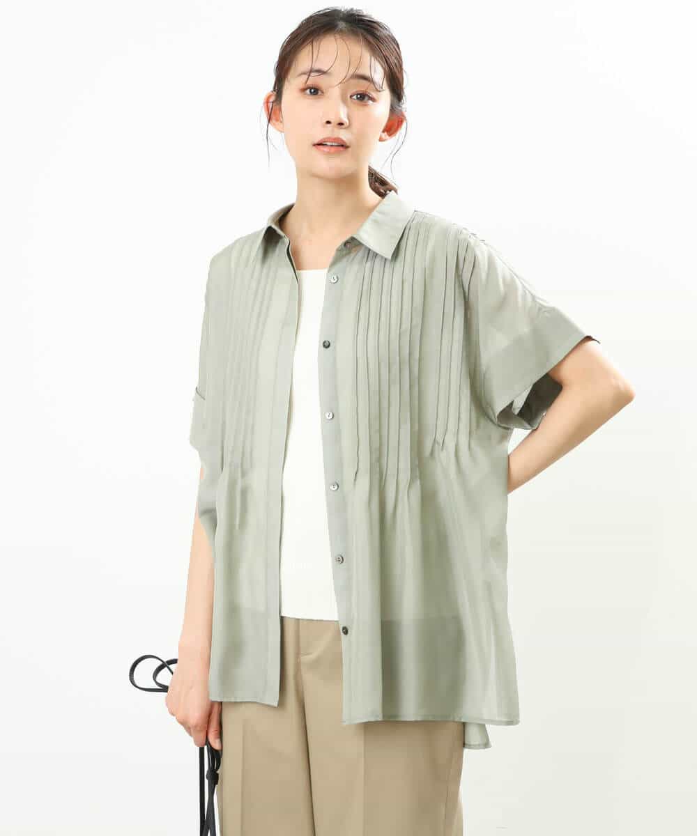FKBGS46170 MK MICHEL KLEIN(MK ミッシェルクラン) ピンタックシャツブラウス/洗える レモン