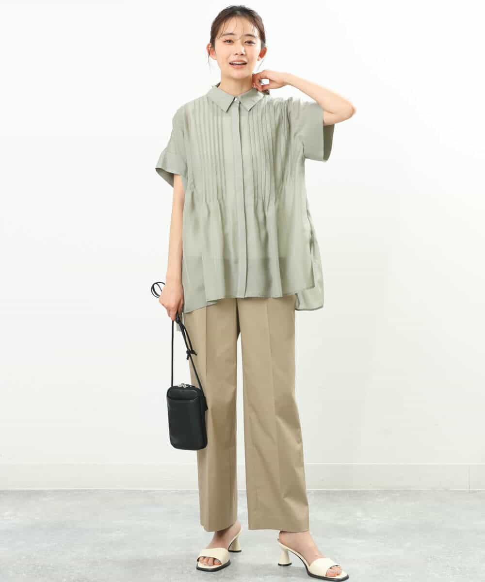 FKBGS46170 MK MICHEL KLEIN(MK ミッシェルクラン) ピンタックシャツブラウス/洗える レモン