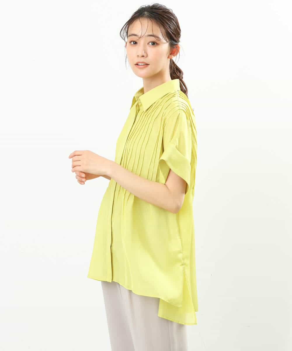 FKBGS46170 MK MICHEL KLEIN(MK ミッシェルクラン) ピンタックシャツブラウス/洗える レモン