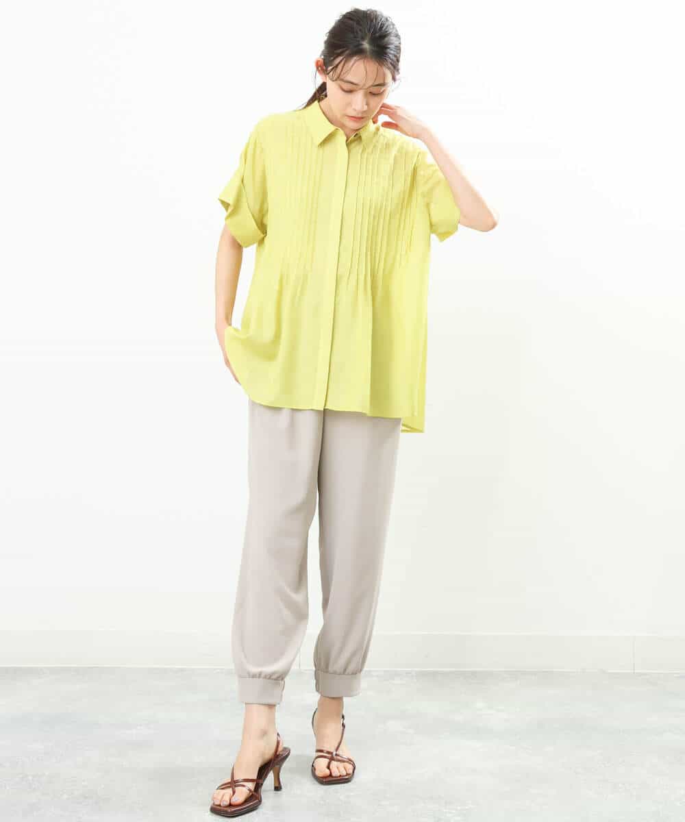 FKBGS46170 MK MICHEL KLEIN(MK ミッシェルクラン) ピンタックシャツブラウス/洗える レモン