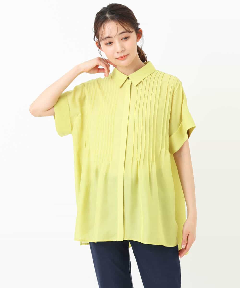 FKBGS46170 MK MICHEL KLEIN(MK ミッシェルクラン) ピンタックシャツブラウス/洗える レモン