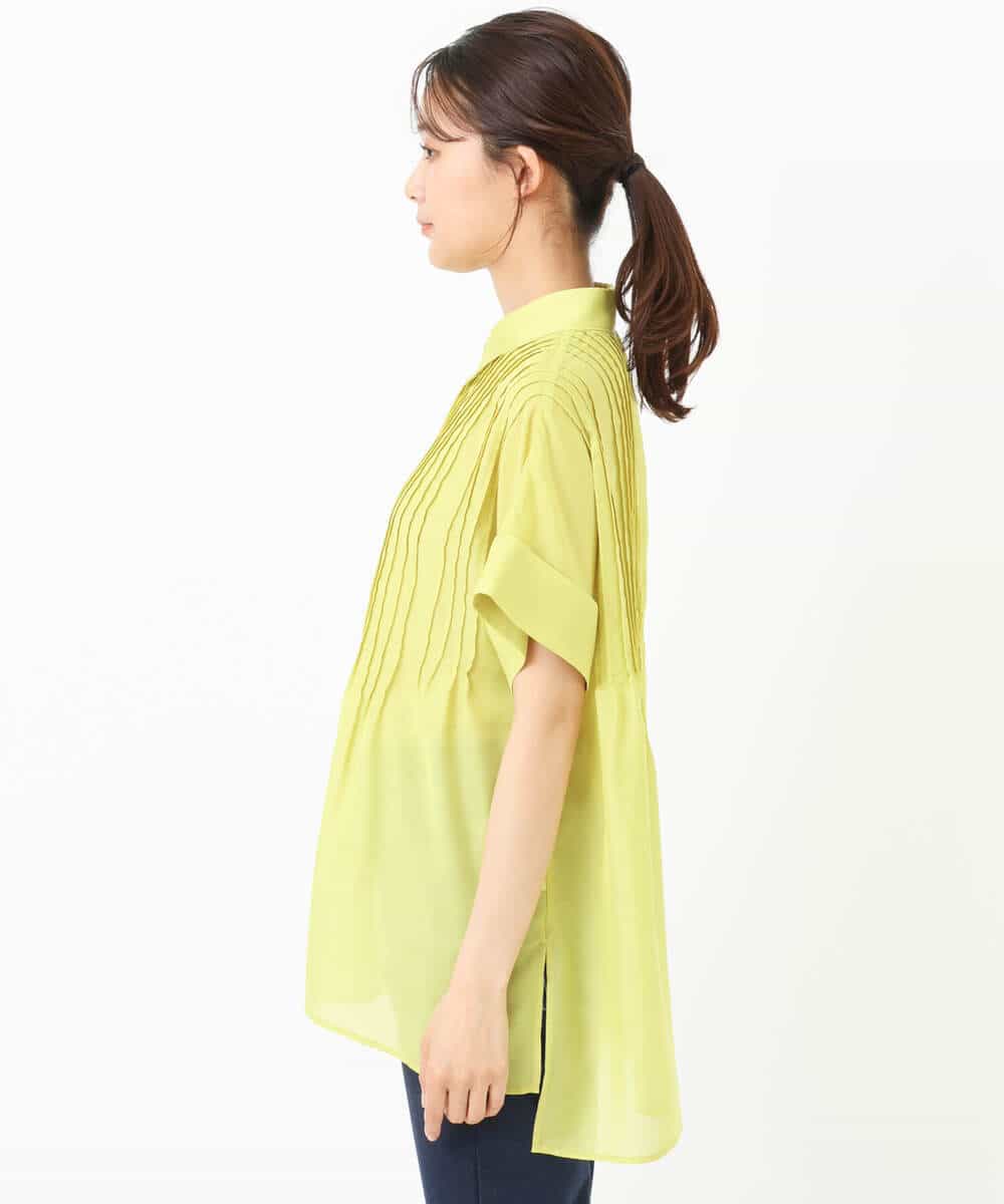FKBGS46170 MK MICHEL KLEIN(MK ミッシェルクラン) ピンタックシャツブラウス/洗える レモン