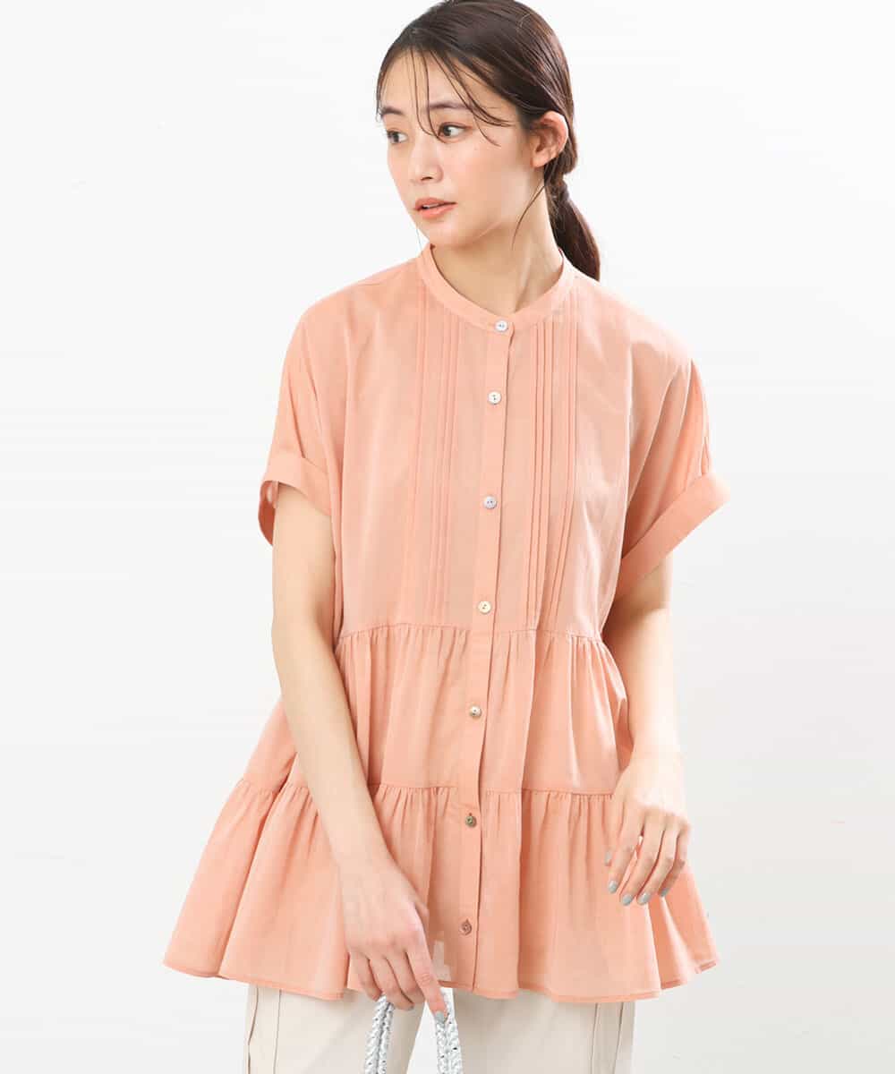 FKBGS56160 MK MICHEL KLEIN(MK ミッシェルクラン) ティアードデザインシャツブラウス/洗える サーモン