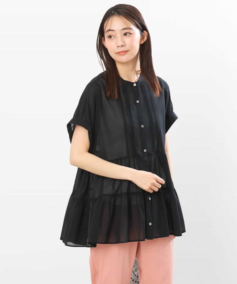 FKBGS56160 MK MICHEL KLEIN(MK ミッシェルクラン) ティアードデザインシャツブラウス/洗える サーモン