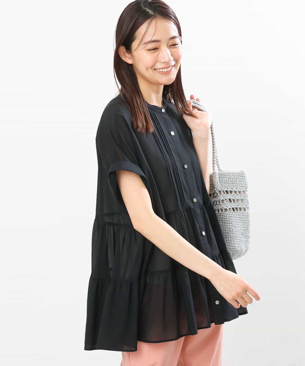 FKBGS56160 MK MICHEL KLEIN(MK ミッシェルクラン) ティアードデザインシャツブラウス/洗える ブラック