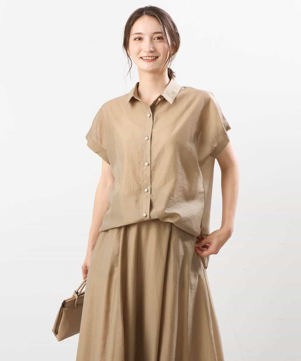 FKBGU58110 MK MICHEL KLEIN(MK ミッシェルクラン) フェイクパール釦ブラウス/洗える ライトイエロー