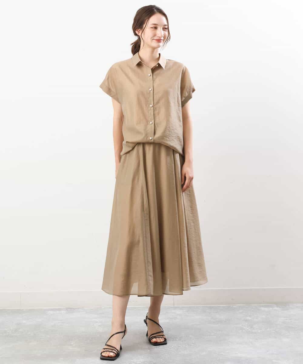 FKBGU58110 MK MICHEL KLEIN(MK ミッシェルクラン) フェイクパール釦ブラウス/洗える ライトイエロー