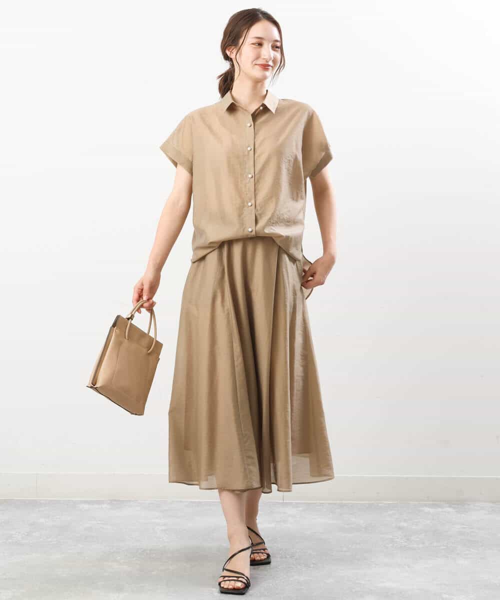 FKBGU58110 MK MICHEL KLEIN(MK ミッシェルクラン) フェイクパール釦ブラウス/洗える ライトイエロー