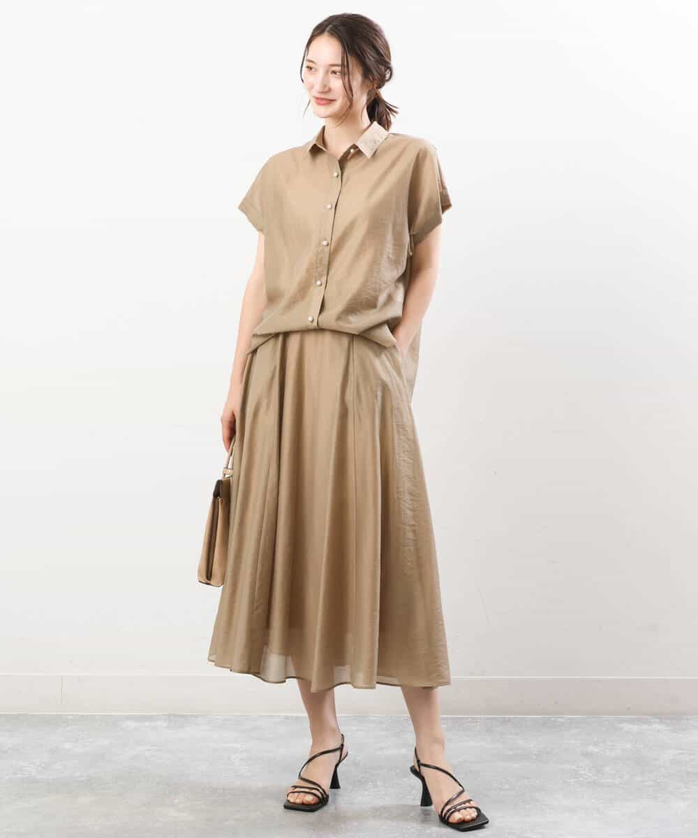 FKBGU58110 MK MICHEL KLEIN(MK ミッシェルクラン) フェイクパール釦ブラウス/洗える ライトイエロー