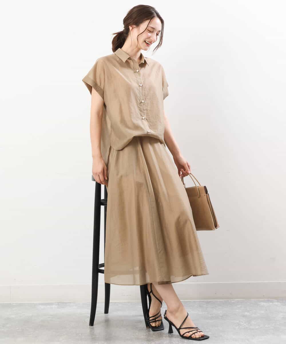 FKBGU58110 MK MICHEL KLEIN(MK ミッシェルクラン) フェイクパール釦ブラウス/洗える ライトイエロー