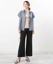 FKBGU58110 MK MICHEL KLEIN(MK ミッシェルクラン) フェイクパール釦ブラウス/洗える ライトイエロー