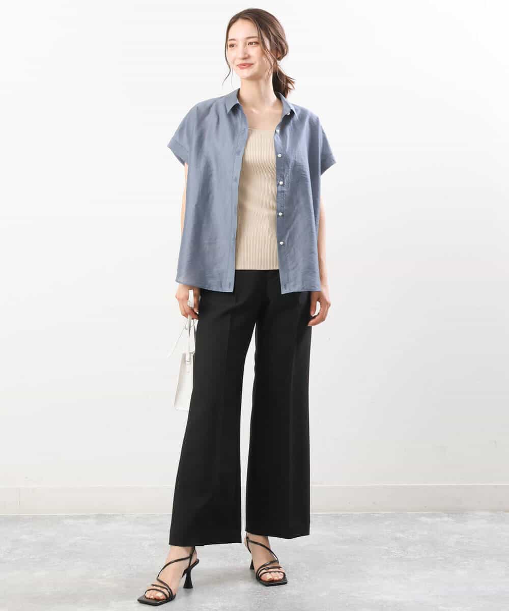 FKBGU58110 MK MICHEL KLEIN(MK ミッシェルクラン) フェイクパール釦ブラウス/洗える ライトイエロー