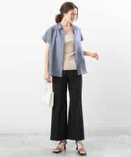 FKBGU58110 MK MICHEL KLEIN(MK ミッシェルクラン) フェイクパール釦ブラウス/洗える ライトイエロー