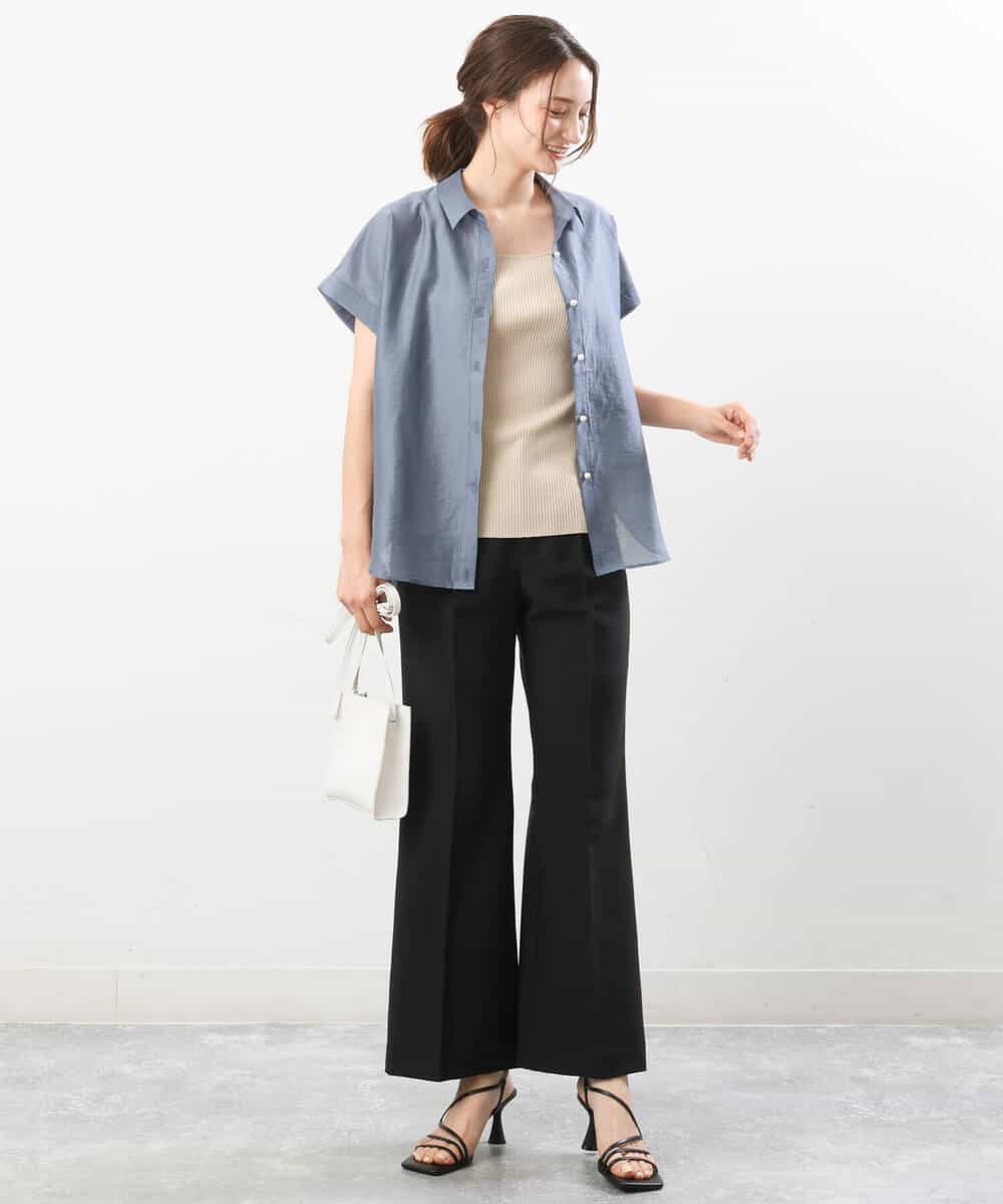 FKBGU58110 MK MICHEL KLEIN(MK ミッシェルクラン) フェイクパール釦ブラウス/洗える ライトイエロー