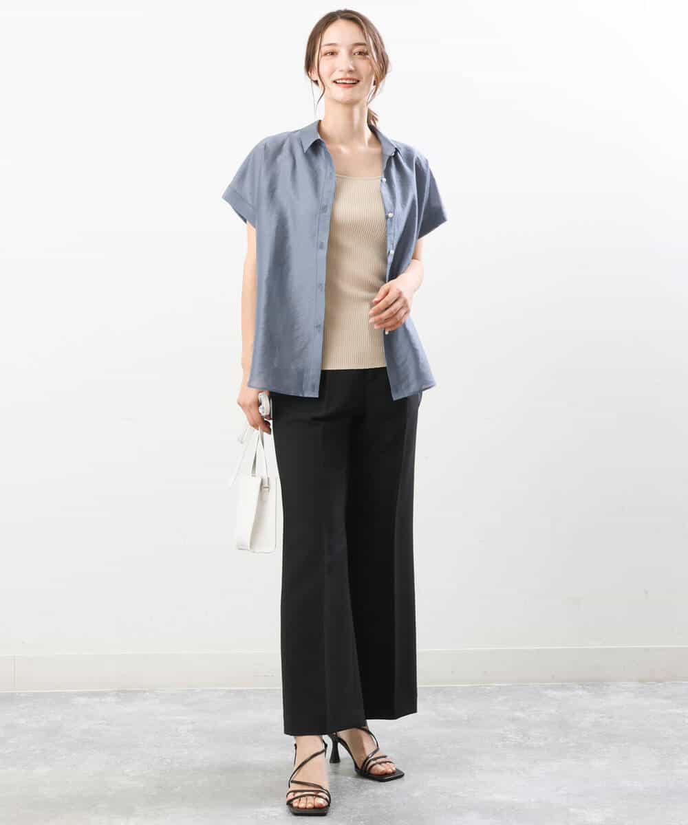 FKBGU58110 MK MICHEL KLEIN(MK ミッシェルクラン) フェイクパール釦ブラウス/洗える ライトイエロー