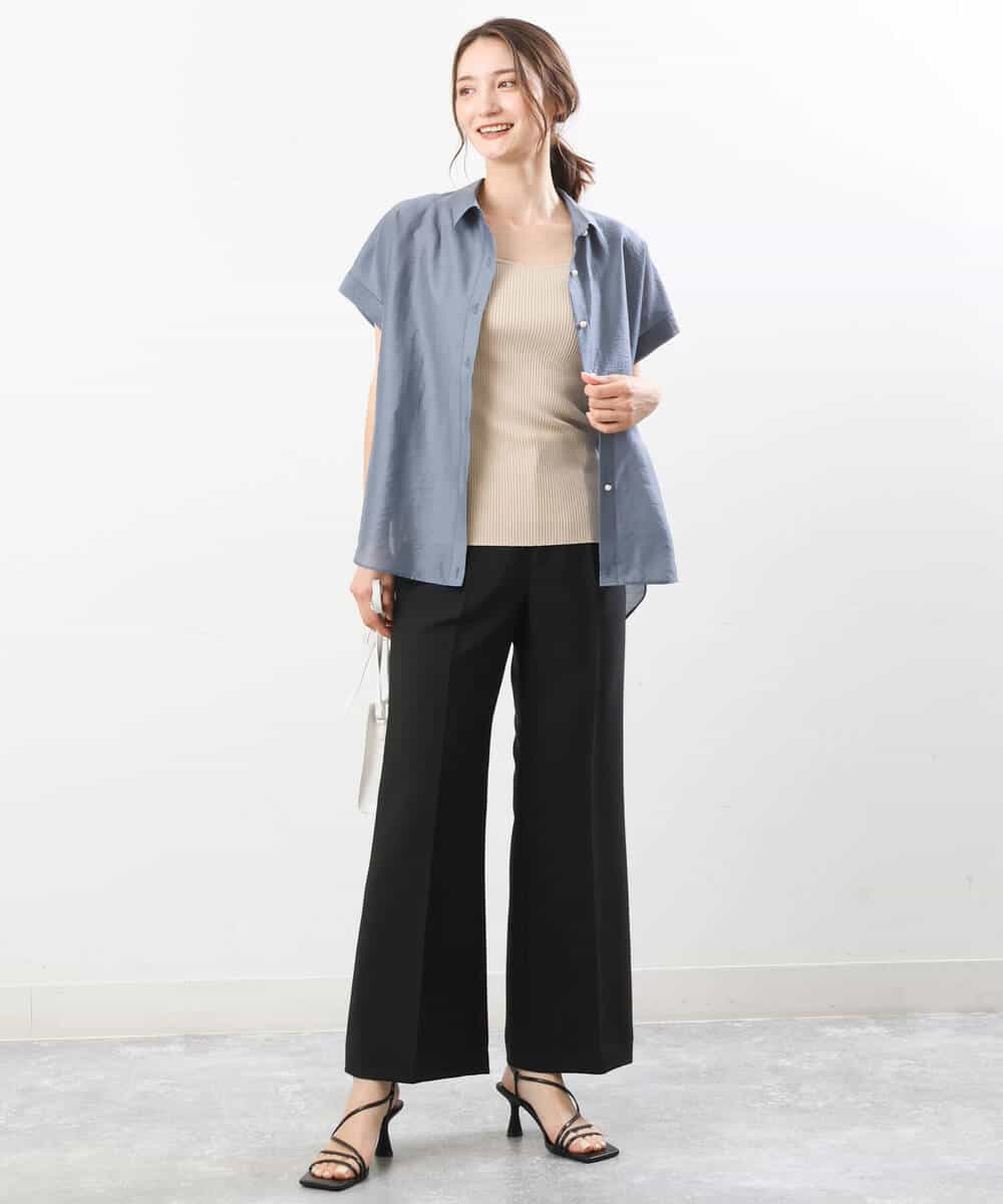 FKBGU58110 MK MICHEL KLEIN(MK ミッシェルクラン) フェイクパール釦ブラウス/洗える ライトイエロー