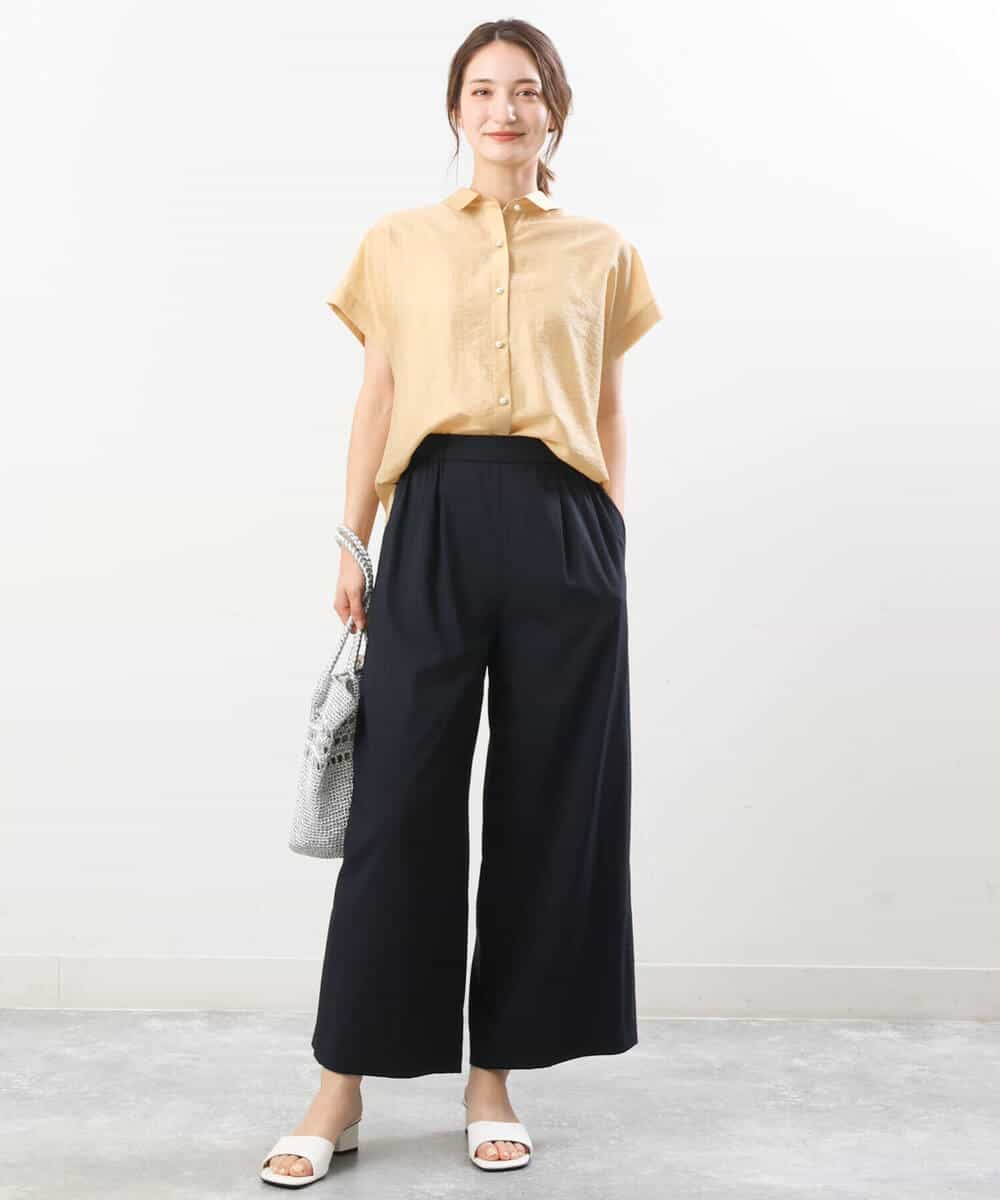 FKBGU58110 MK MICHEL KLEIN(MK ミッシェルクラン) フェイクパール釦ブラウス/洗える ライトイエロー