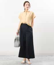 FKBGU58110 MK MICHEL KLEIN(MK ミッシェルクラン) フェイクパール釦ブラウス/洗える ライトイエロー