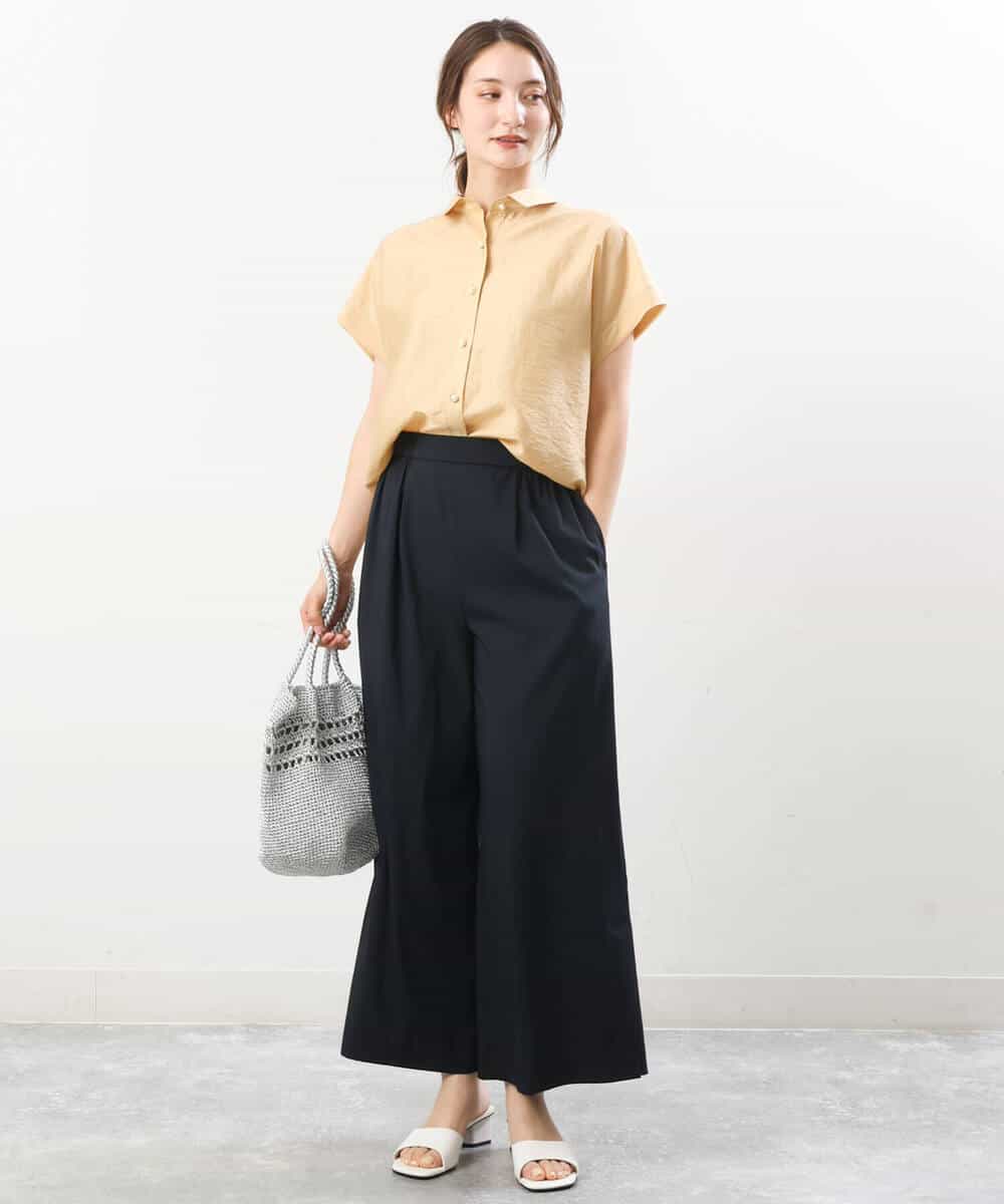 FKBGU58110 MK MICHEL KLEIN(MK ミッシェルクラン) フェイクパール釦ブラウス/洗える ライトイエロー