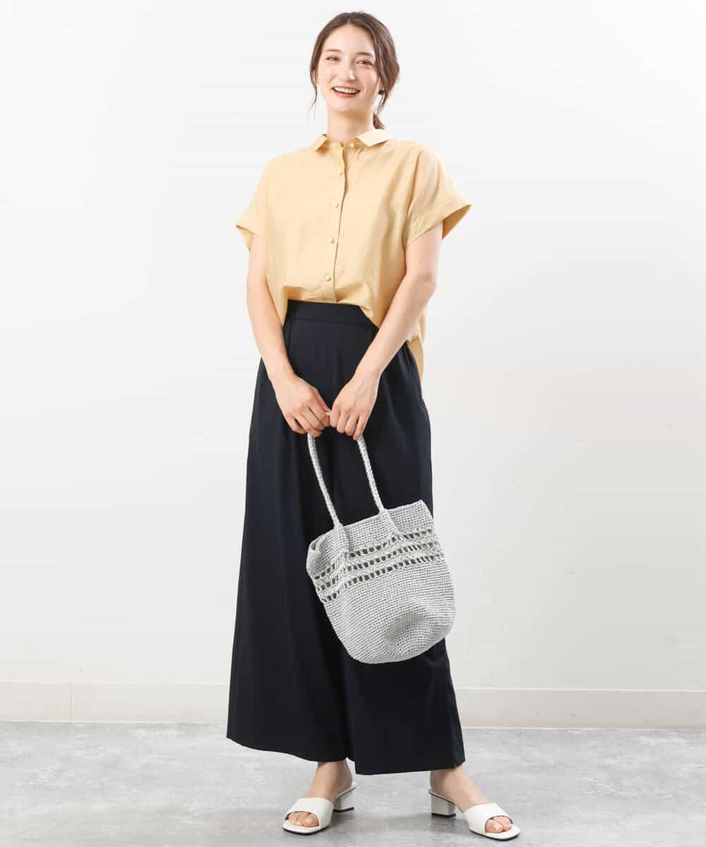 FKBGU58110 MK MICHEL KLEIN(MK ミッシェルクラン) フェイクパール釦ブラウス/洗える ライトイエロー