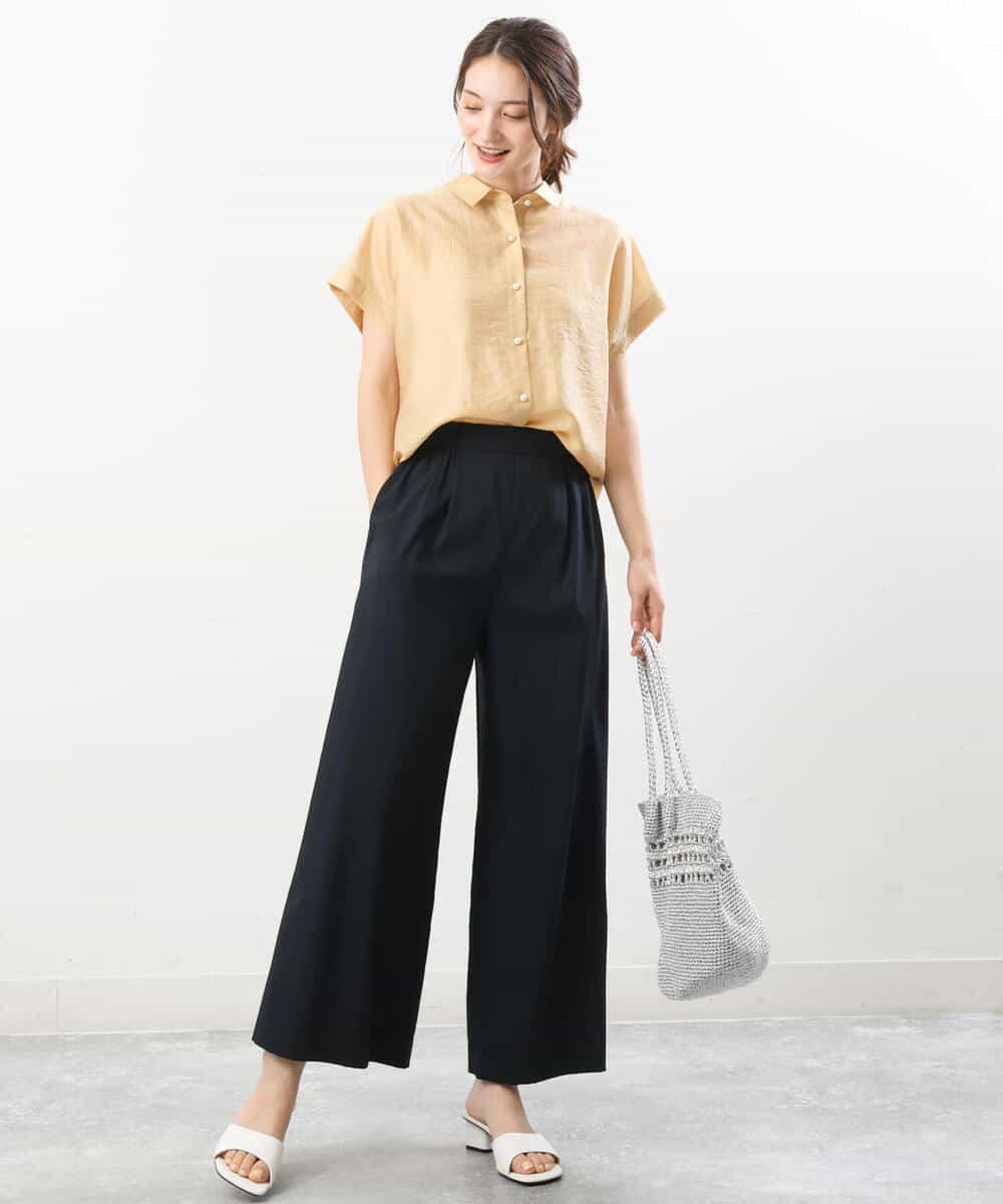 FKBGU58110 MK MICHEL KLEIN(MK ミッシェルクラン) フェイクパール釦ブラウス/洗える ライトイエロー