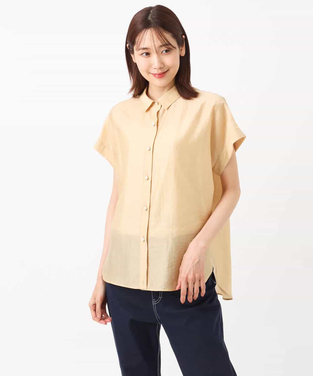 FKBGU58110 MK MICHEL KLEIN(MK ミッシェルクラン) フェイクパール釦ブラウス/洗える ライトイエロー