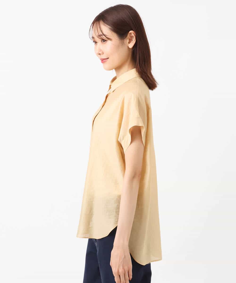 FKBGU58110 MK MICHEL KLEIN(MK ミッシェルクラン) フェイクパール釦ブラウス/洗える ライトイエロー