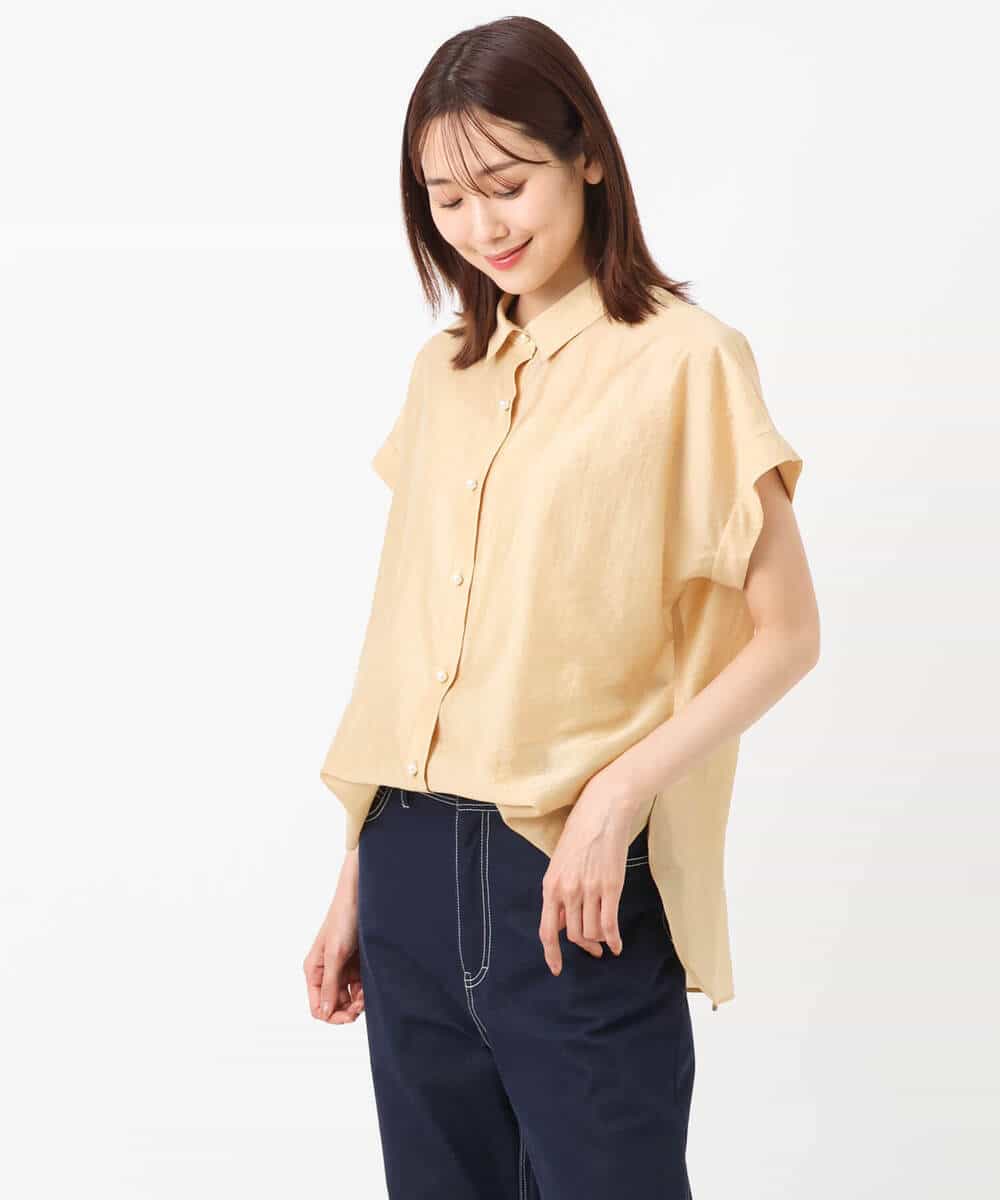 FKBGU58110 MK MICHEL KLEIN(MK ミッシェルクラン) フェイクパール釦ブラウス/洗える ライトイエロー