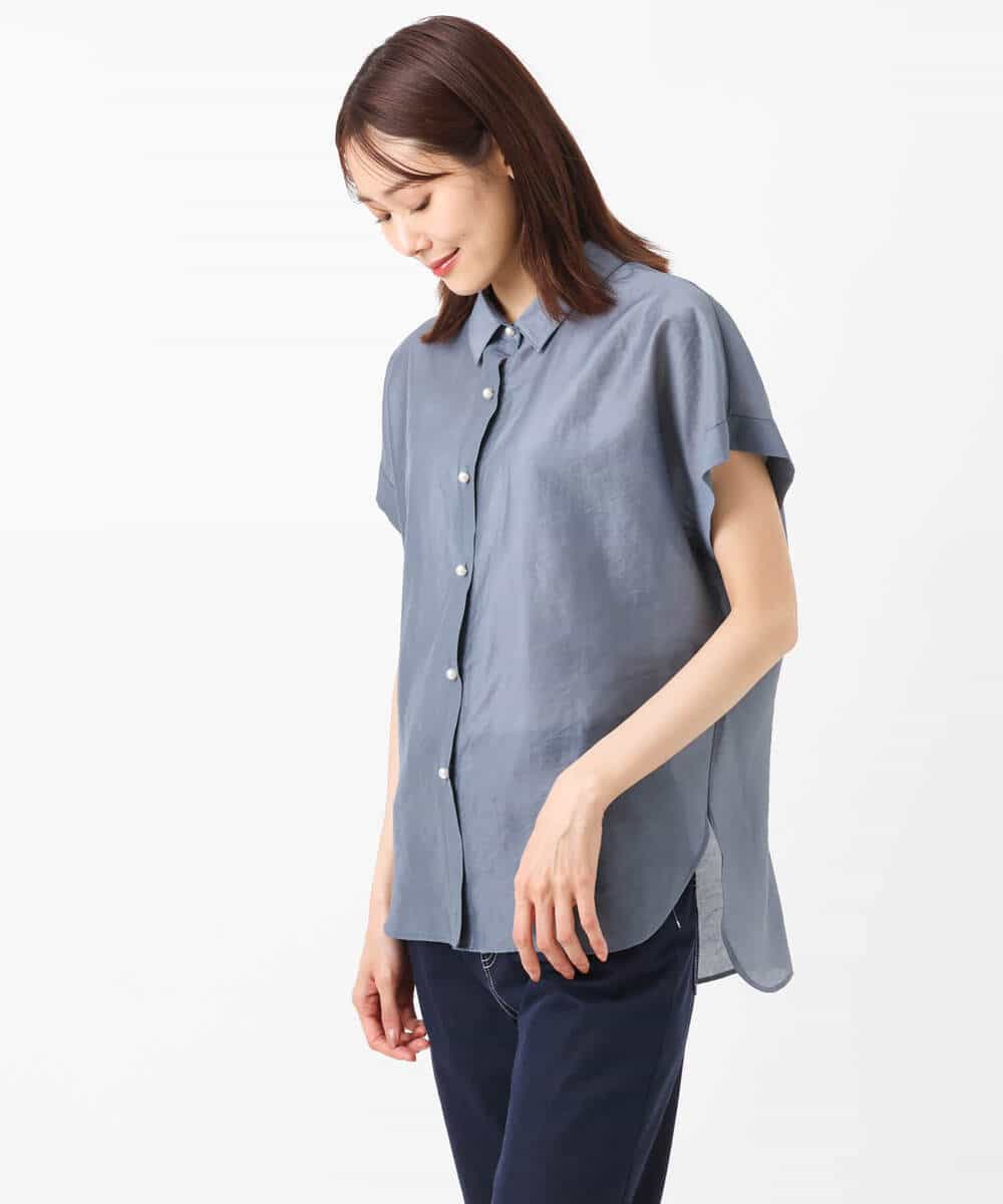 FKBGU58110 MK MICHEL KLEIN(MK ミッシェルクラン) フェイクパール釦ブラウス/洗える ライトイエロー