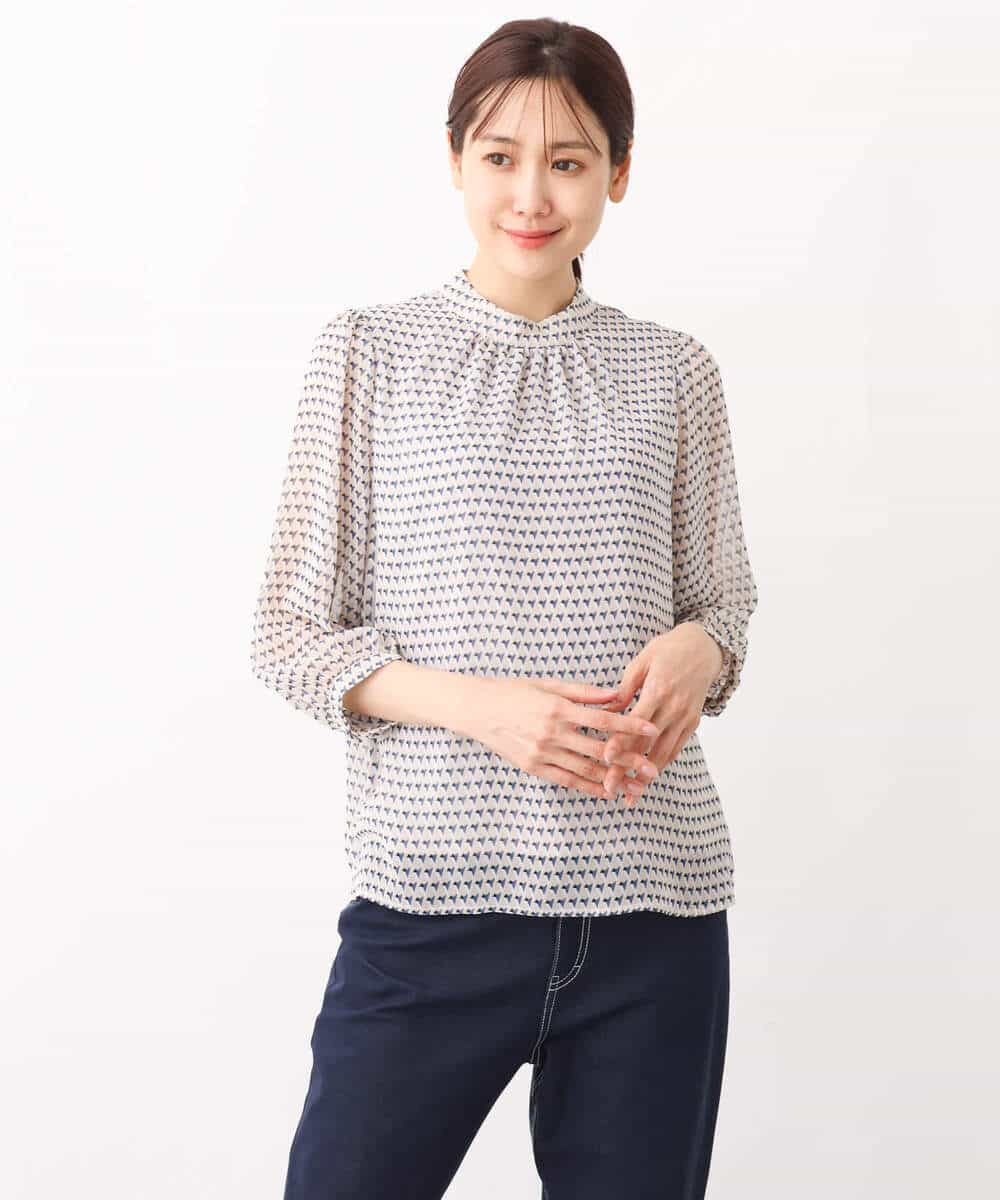 幾何柄シフォンスタンドカラーブラウス/洗える(ブラウス・シャツ) | MK 幾何柄シフォンスタンドカラーブラウス/洗える(ブラウス・シャツ) | MK