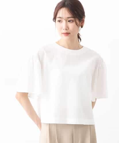 FKBGV56130 MK MICHEL KLEIN コットンサッカーフレアスリーブショート丈ブラウス/洗える