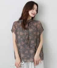 FKBHA05140 MK MICHEL KLEIN(MK ミッシェルクラン) 更紗プリント花柄シフォンブラウス/前後2way/洗える グレイッシュカーキ