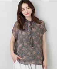 FKBHA05140 MK MICHEL KLEIN(MK ミッシェルクラン) 更紗プリント花柄シフォンブラウス/前後2way/洗える ベージュ